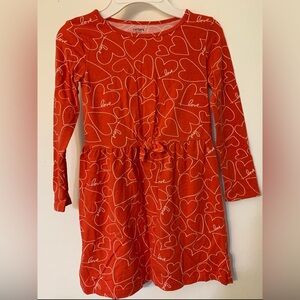 Carter's red heart print long sleeve knee length dress girls size 6/6x